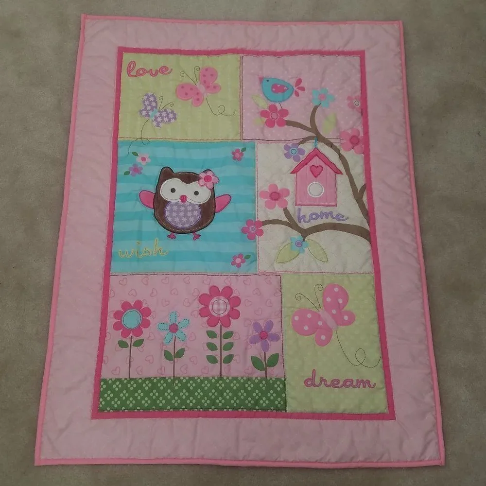 Garanimals Pink Baby Blanket Comforter Owl Flowers Butterfly Love Home Dream